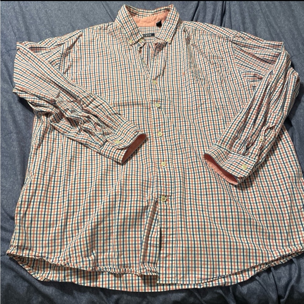 Izod small checker red blue white 2 xl men’s long sleeve button down